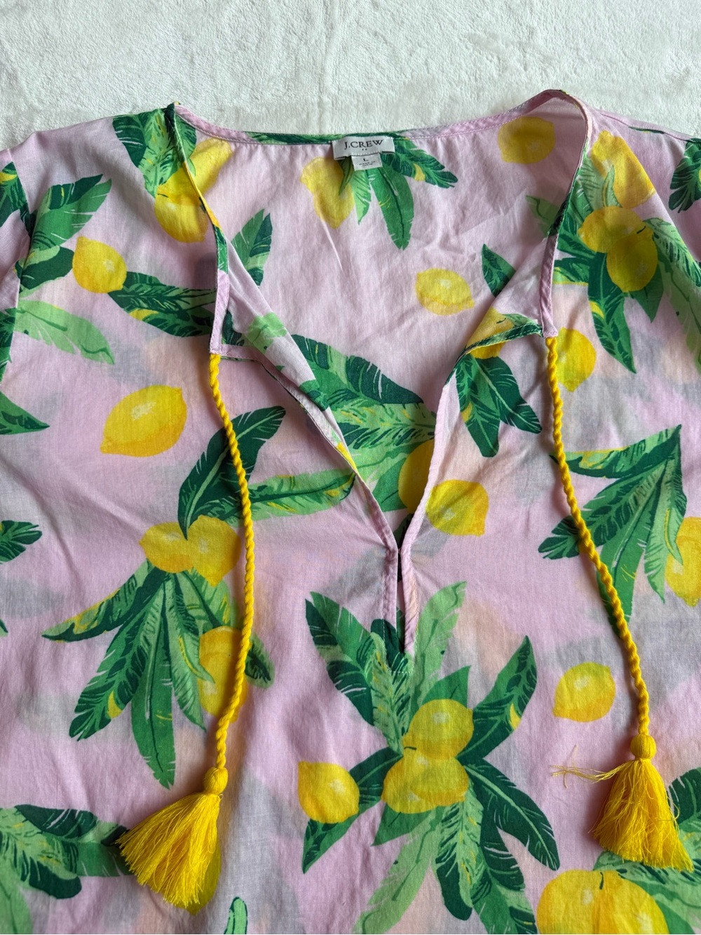 J. Crew Pink Lemon-Print Cover-up with Green Leaf Accents - Picture 6 of 8